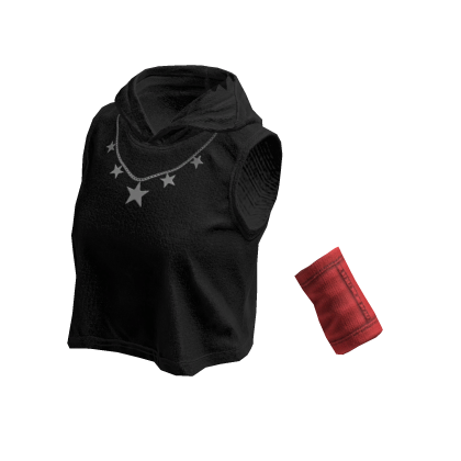 Sleeveless Stylish Hoodie (Black Red)