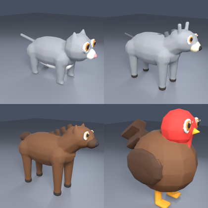 Low Poly Farm Animals Pack Cow Pig Chicken x12