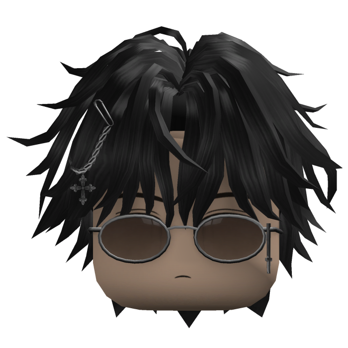 Messy Hair w/ Glasses & Chain (Black)