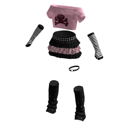 Emo Pale Pink Skull Black Sweater Skirt Outfit