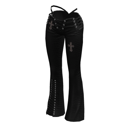 Black Leather Pants Flared Emo Goth Chic Crosses