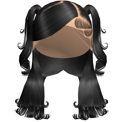 Side Swoop Half Up Pigtails w Curled Ends in Black