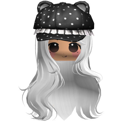 Lush Wavy Hair w/ Bear Beret & Chibi Face (White) Roblox item