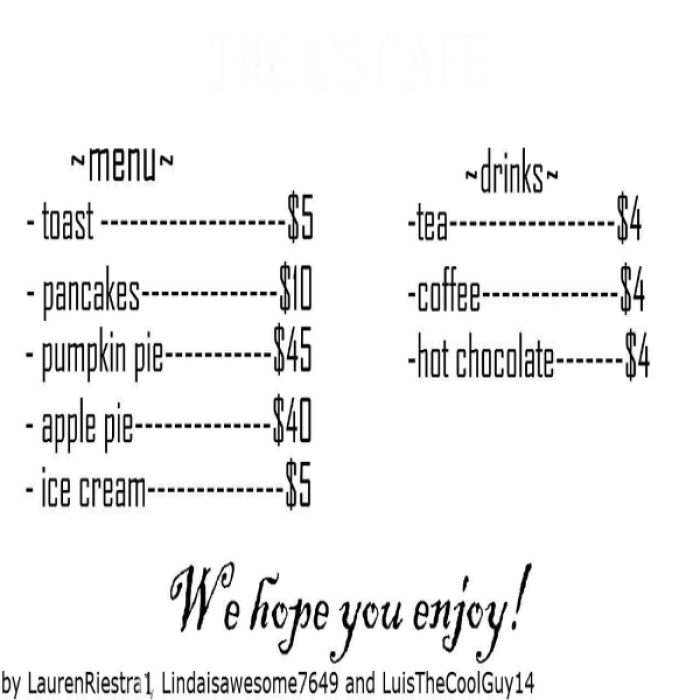 Cafe Menu for Bloxburg Roblox decal
