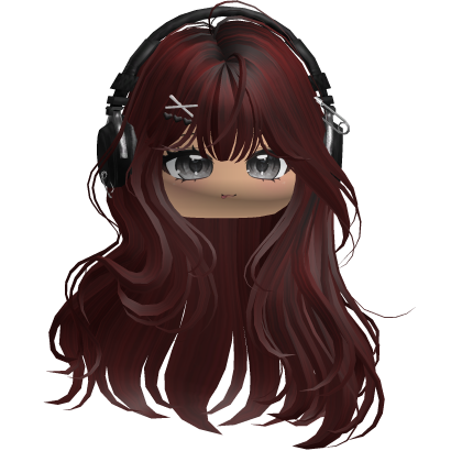 Cute Straight Hair w/ Headphones (Dark Red) Roblox item