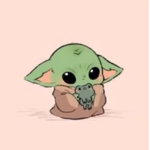 Baby yoda with a chicken nugget