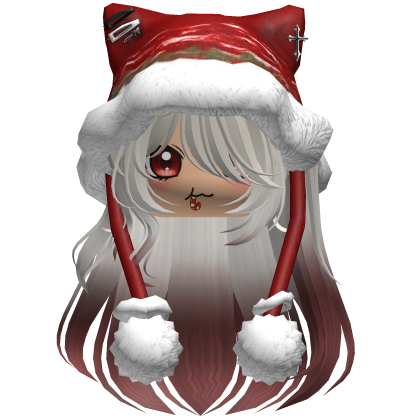 Long White and Red hair cute Christmas hat Y2k
