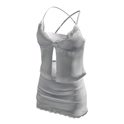 BB Cute Satin Shiny Lace Bow Cami Outfit White