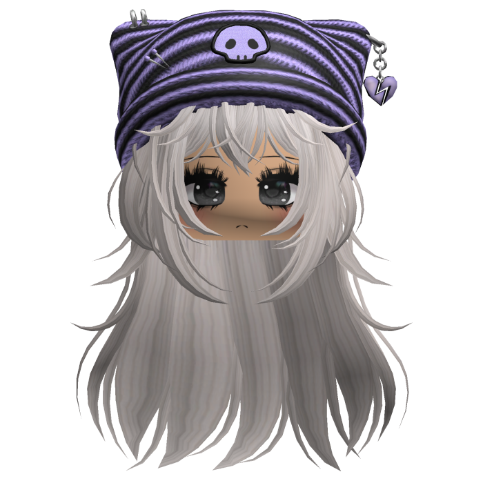 Emo Kawaii Skull Beanie W/ Wolfcut Silver V5