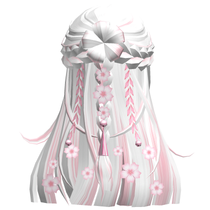White&Pink Braided Half Up Hair w/ Sakura Petals