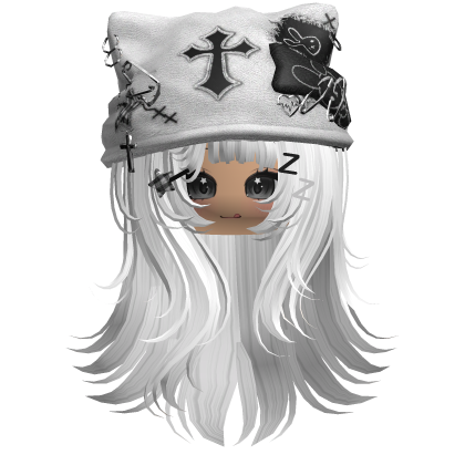 White Cross Beret Emo Girl Hair