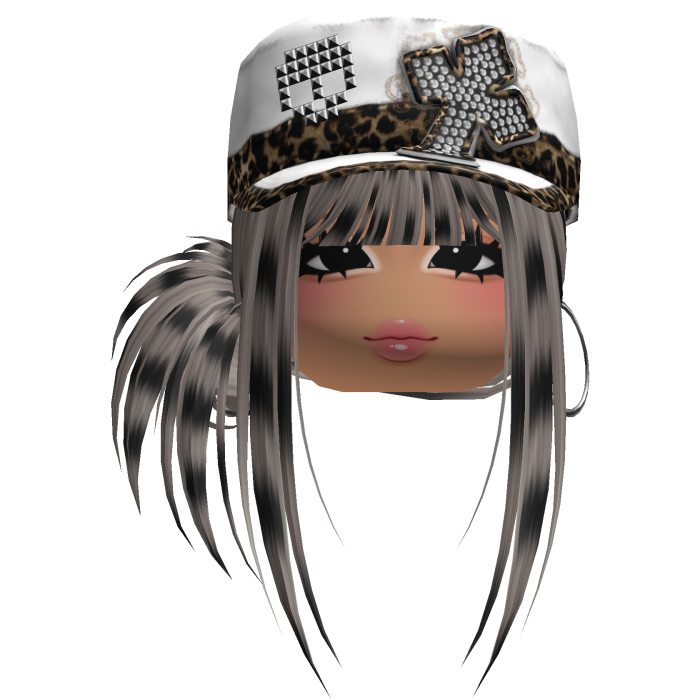 Gyaru Side Bun Hair w/ Cheetah Cap & Earrings