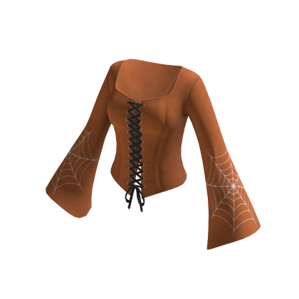 Lace Up Corset Top w/ Bell Sleeves (Orange)