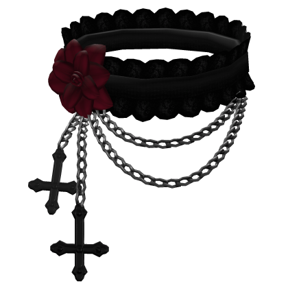 gothic ruffle choker w flower & cross black