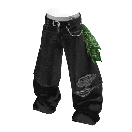💗BANDANA DISTRESSED BAGGY JEANS_BLACK thumbnail