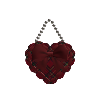 Red Plaid Christmas Bow cute heart handbag pearl ♡