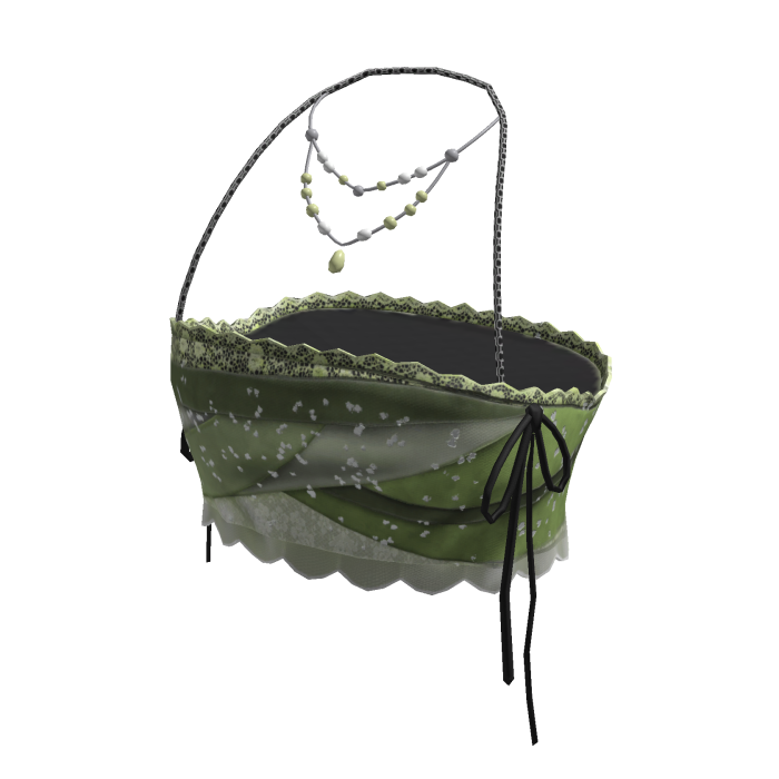 Coquette Lace Tube Top w/ Pearl Necklace (Green)
