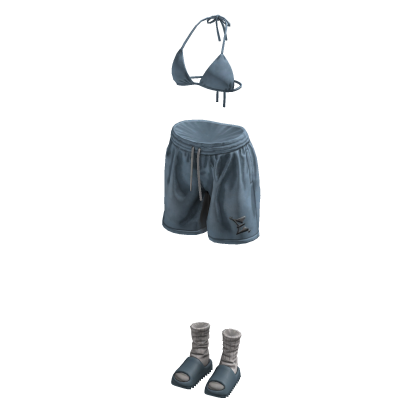 Halter Bikini Shorts Set (Blue) thumbnail