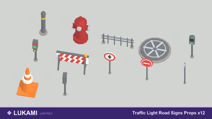 Low Poly Traffic Road Signs Street Props x12 preview 1