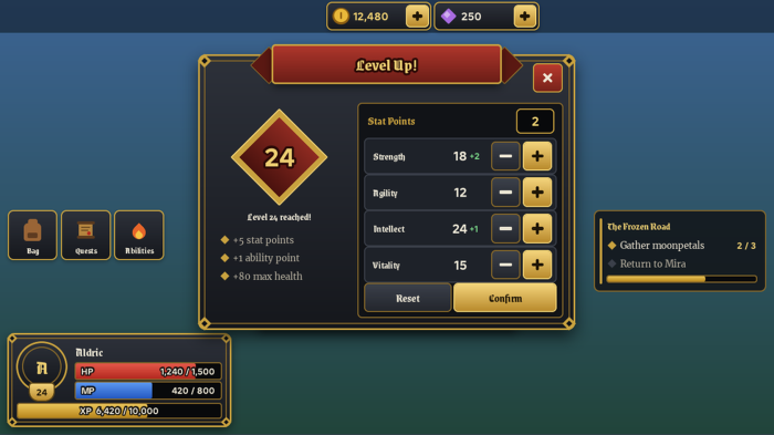 RPG UI Kit Inventory Quest Health Mana HUD Panels preview 3