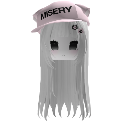 Kawaii Girl Gamer White Hair w/ Pink Cat Cap Roblox item