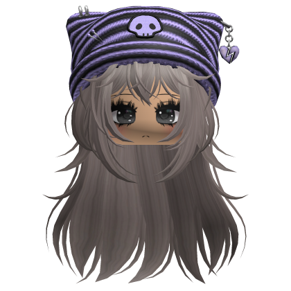 Emo Kawaii Skull Beanie W/ Wolfcut Ash V6