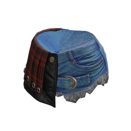 BB Blue KPop Leather Denim Pleated Skirt Shorts thumbnail