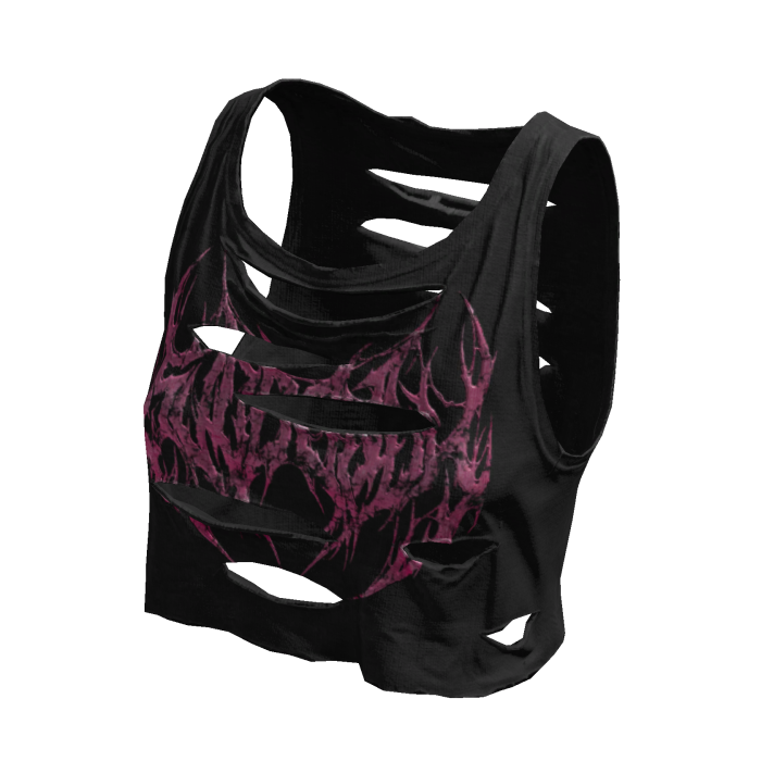 Cropped Ripped Torn Print Tank Top Black Pink