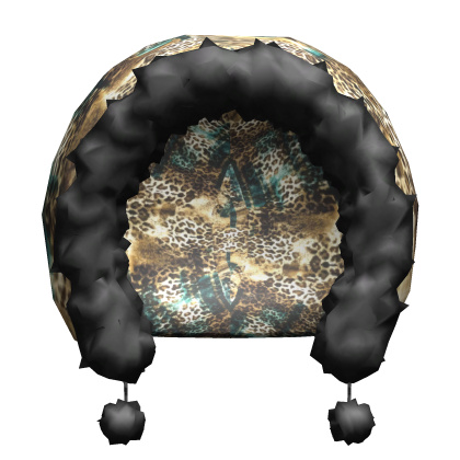 Green Cheetah Fur Hood w/ Pom Poms