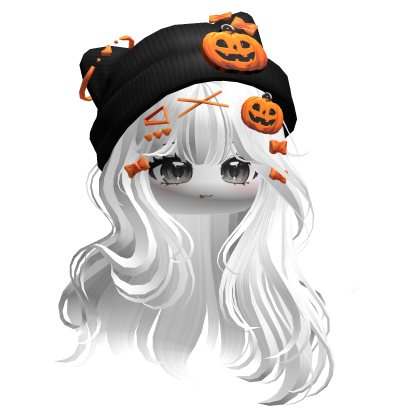 Straight Hair w/ Pumpkin Beanie (White) Roblox item