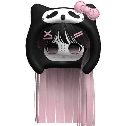 Wispy Hair W/ Ghost Kitty Hood&Face (Black&Pink) Roblox item