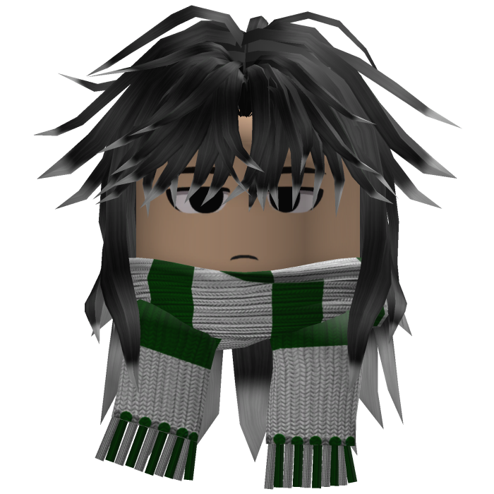 Wolfcut Hair w/ Striped Scarf (Black/White)