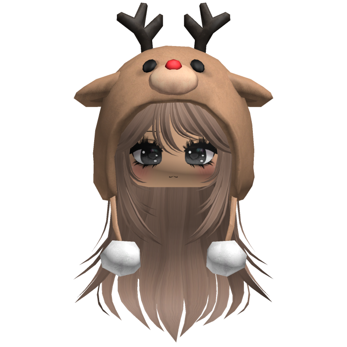 Christmas Reindeer Beanie w Flowy Hair milktea