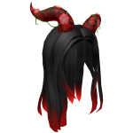 Long Black Hair with Red Horns