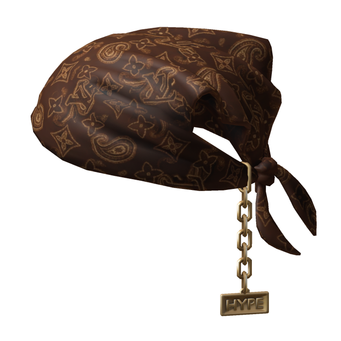 Tied LV Brown Baddie Bandana with Gold Chain 