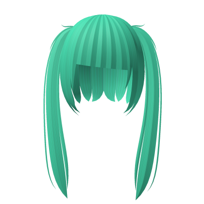 cute moe long straight pigtails in teal green Roblox item