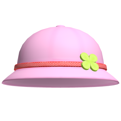 ♡ ꒰ pink clover bucket hat w/ red band ꒱ ♡ Roblox item