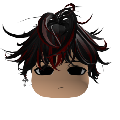 Black&Red Messy Anime Hair w/ Earring&Emo Face Roblox item
