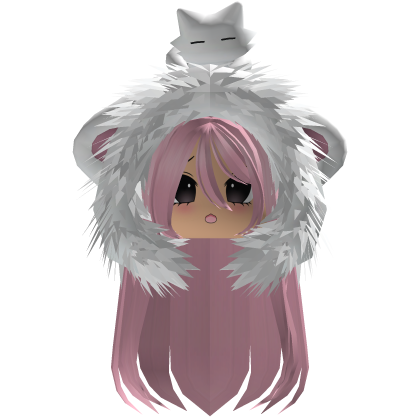 Light Pink Straight Hair W/ White Moe Hood Fur 