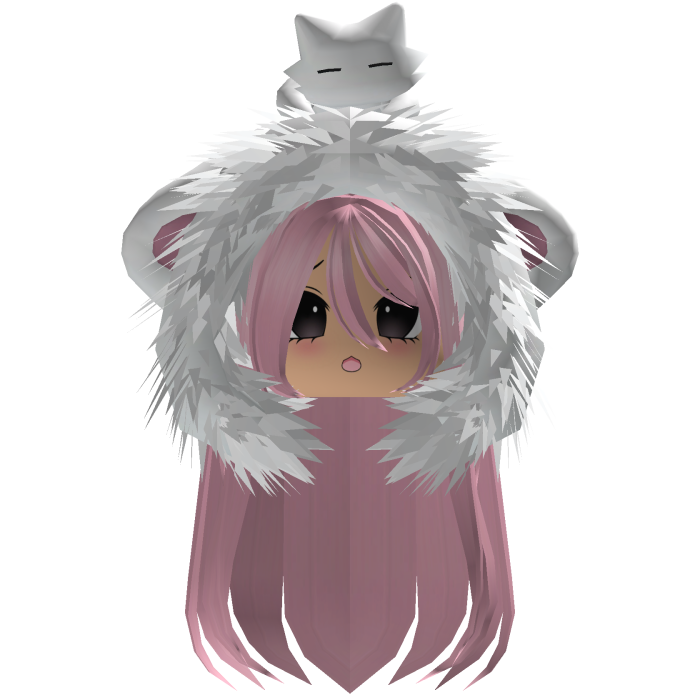 Light Pink Straight Hair W/ White Moe Hood Fur 