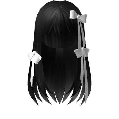 🍀Long Layered Hair w Ribbon (Black) Roblox item