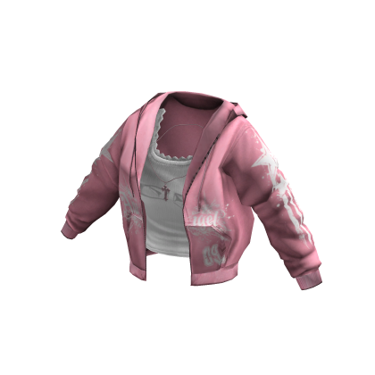Pink Y2K Zip-Up Hoodie w/ Tank Top