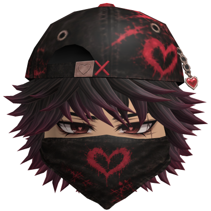 Dark Red Messy Emo Hair Heart Cap Mask Lover Boy