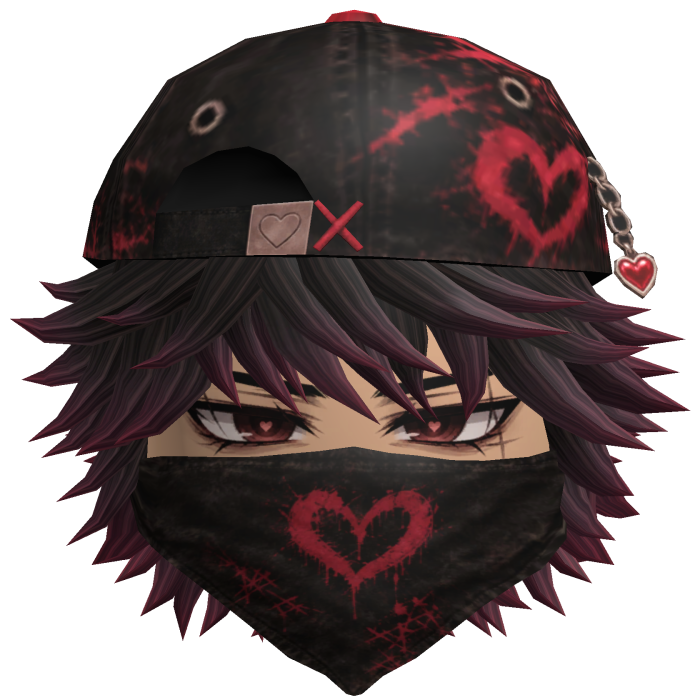 Dark Red Messy Emo Hair Heart Cap Mask Lover Boy