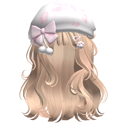 Kawaii Girl Wavy Hair w/ Pink Beret (Blonde) Roblox item
