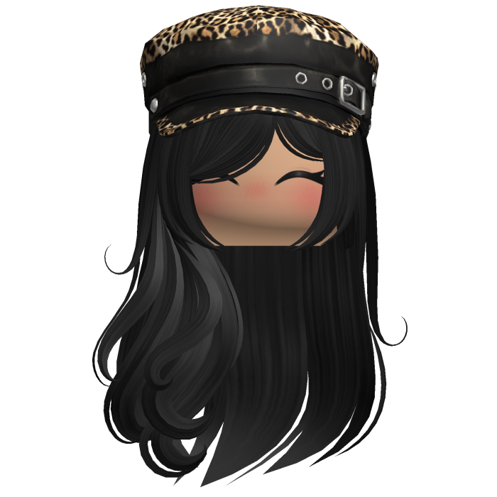 Swirly Long Hair w/ Leopard Beret (Black)