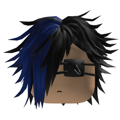 Messy Emo Hair w/ Eyepatch (Black/Blue)