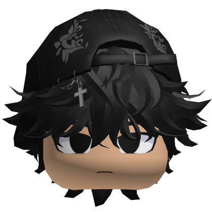 Black Messy Boy Y2k Cap Face Emo Hair