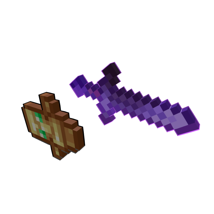 Espada de netherite encantada y totem en cintura