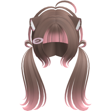 Cute Kitty Pigtails w/ Ears And Clip Brown&Pink